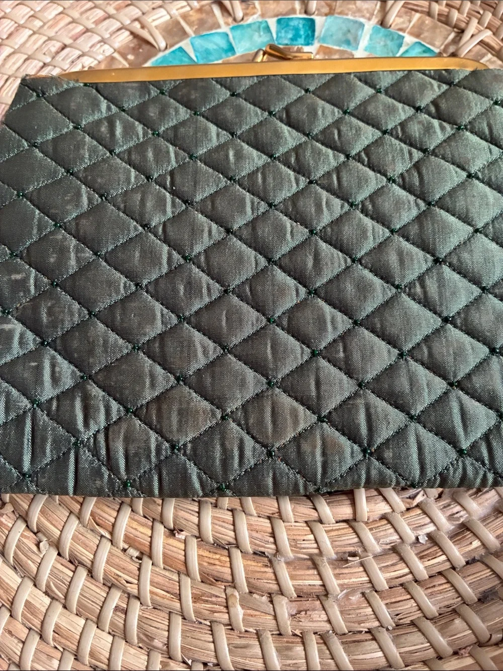 Central CottageIndustries Emporium India Vintage Olive Green Evening Clutch